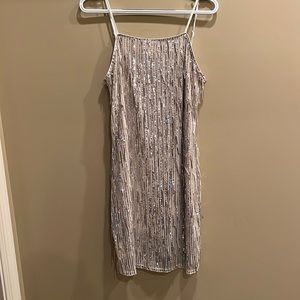 Francesca’s Champagne Sequined Fringe Dress
